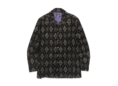 Needles C.O.B REGULAR COLLAR SHIRT - ARGYLE EMB. VELVET "Black"