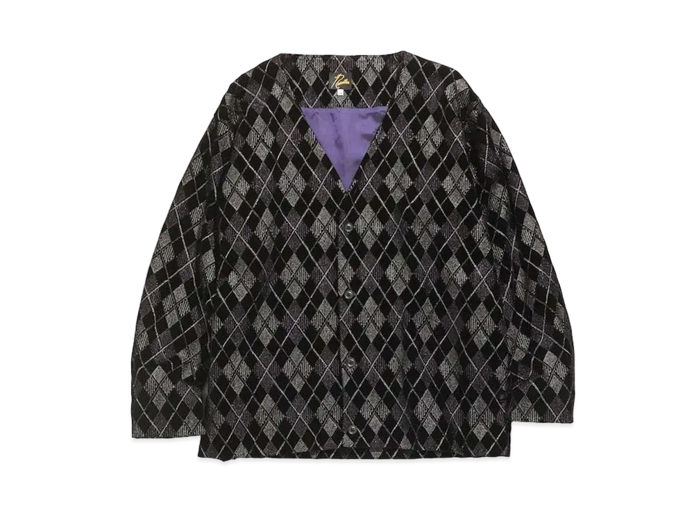 Needles CARDIGAN JACKET - ARGYLE EMB. VELVET "Black"