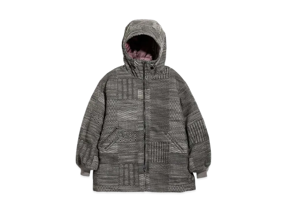 Needles HOODED DOWN SUR COAT - W/N MULTI PATTERN JQ. "Charcoal"