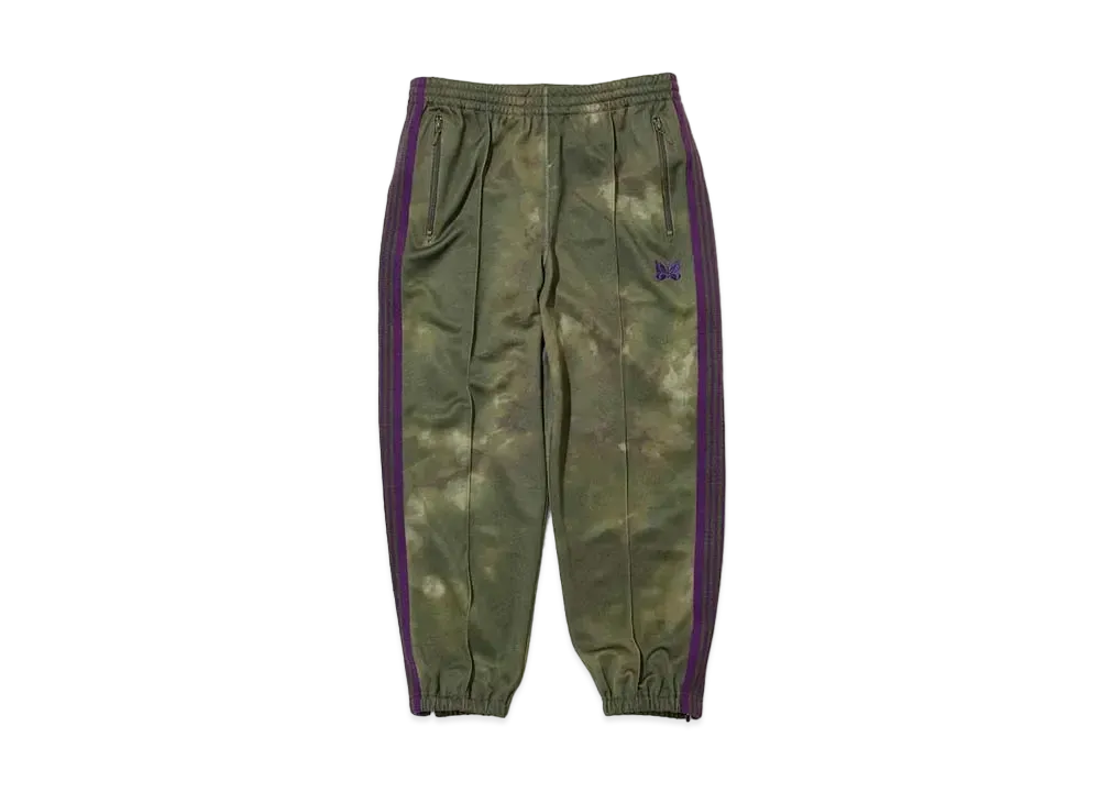 Needles ZIPPED TRACK PANT - POLY SMOOTH / UNEVEN-DYE PRINTED "Olive"
