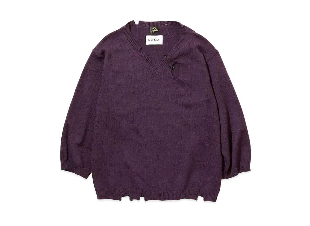 Needles X NOMA T.D. V NECK PULLOVER SWEATER - CRUSH KNIT / KILT PIN "Purple"