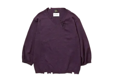 Needles X NOMA T.D. V NECK PULLOVER SWEATER - CRUSH KNIT / KILT PIN "Purple"