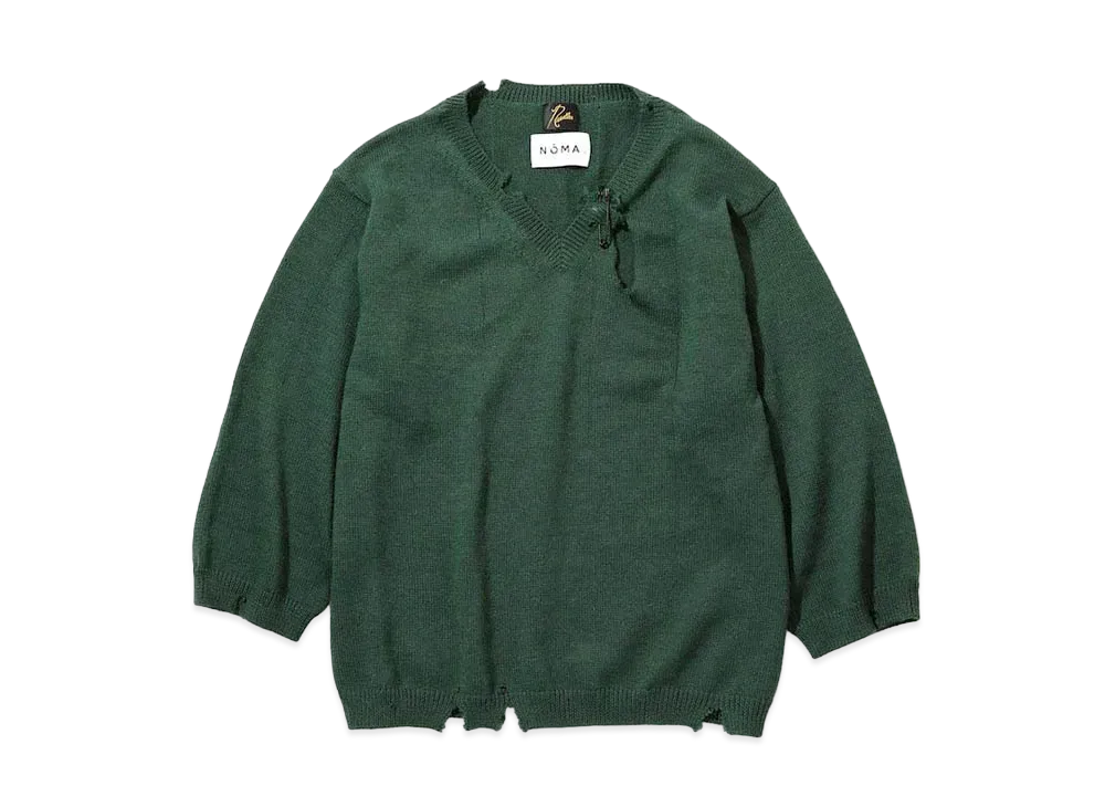 Needles X NOMA T.D. V NECK PULLOVER SWEATER - CRUSH KNIT / KILT PIN "Green"