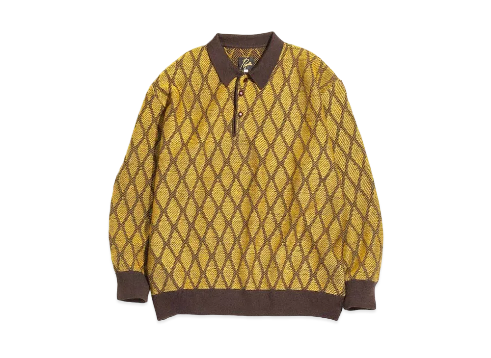 Needles POLO SWEATER - WAVE STRIPE "Yellow/Brownn"
