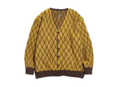 Needles V NECK CARDIGAN - WAVE STRIPE "Yellow/Brownn"