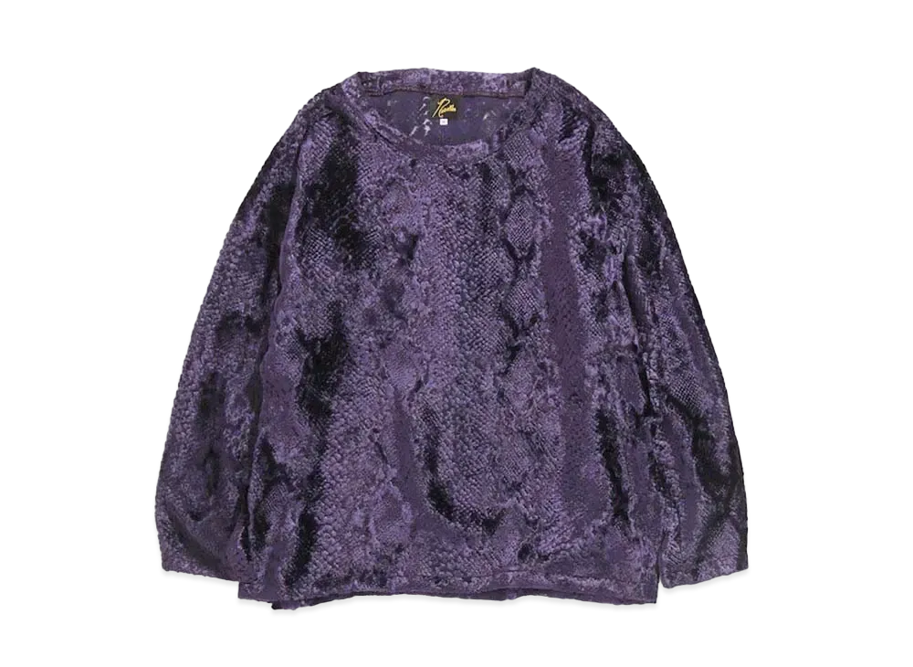 Needles L/S U NECK TEE - BURNOUT VELVET "Purple"