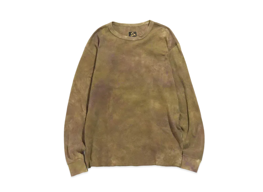 Needles L/S CREW NECK TEE - COTTON THERMAL / UNEVEN DYE "Olive"