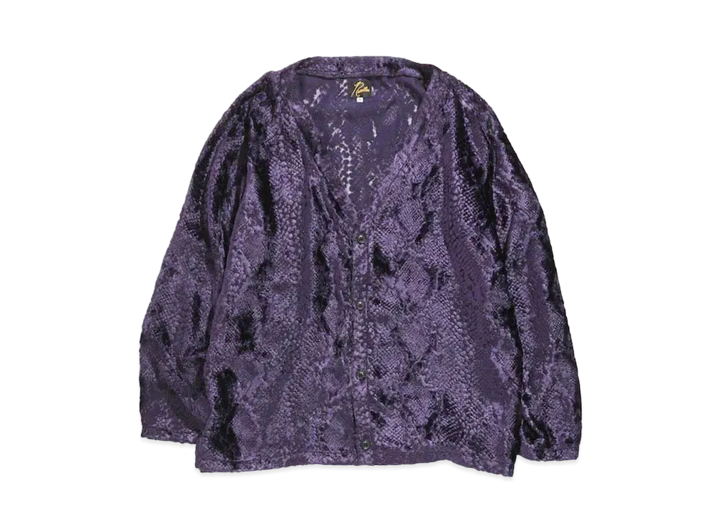 Needles V NECK CARDIGAN - BURNOUT VELVET "Purple"