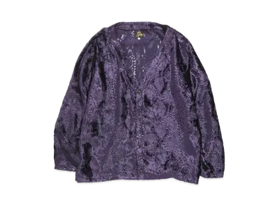 Needles V NECK CARDIGAN - BURNOUT VELVET "Purple"