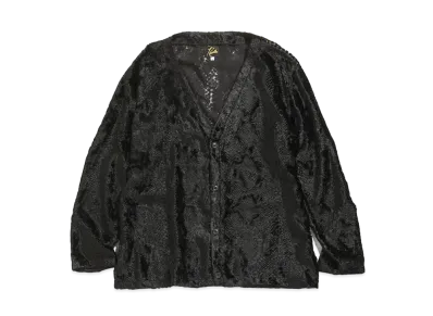 Needles V NECK CARDIGAN - BURNOUT VELVET "Black"