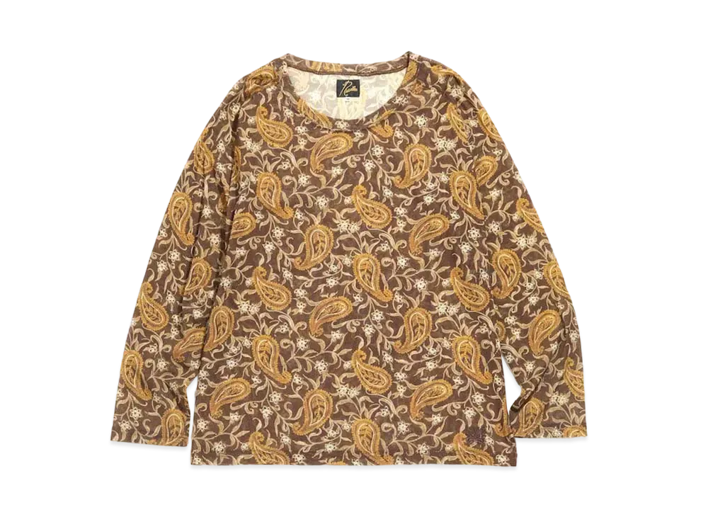 Needles L/S U NECK TEE - POLY MESH / PAISLEY PT. "Brown"