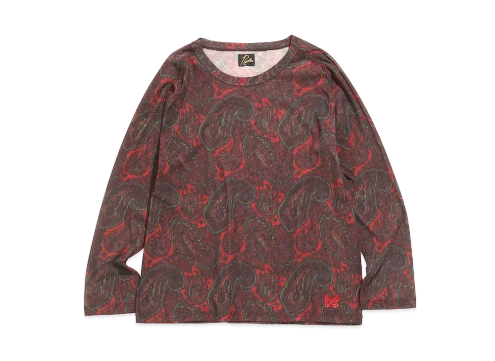Needles L/S U NECK TEE - POLY MESH / PAISLEY PT. "Red"