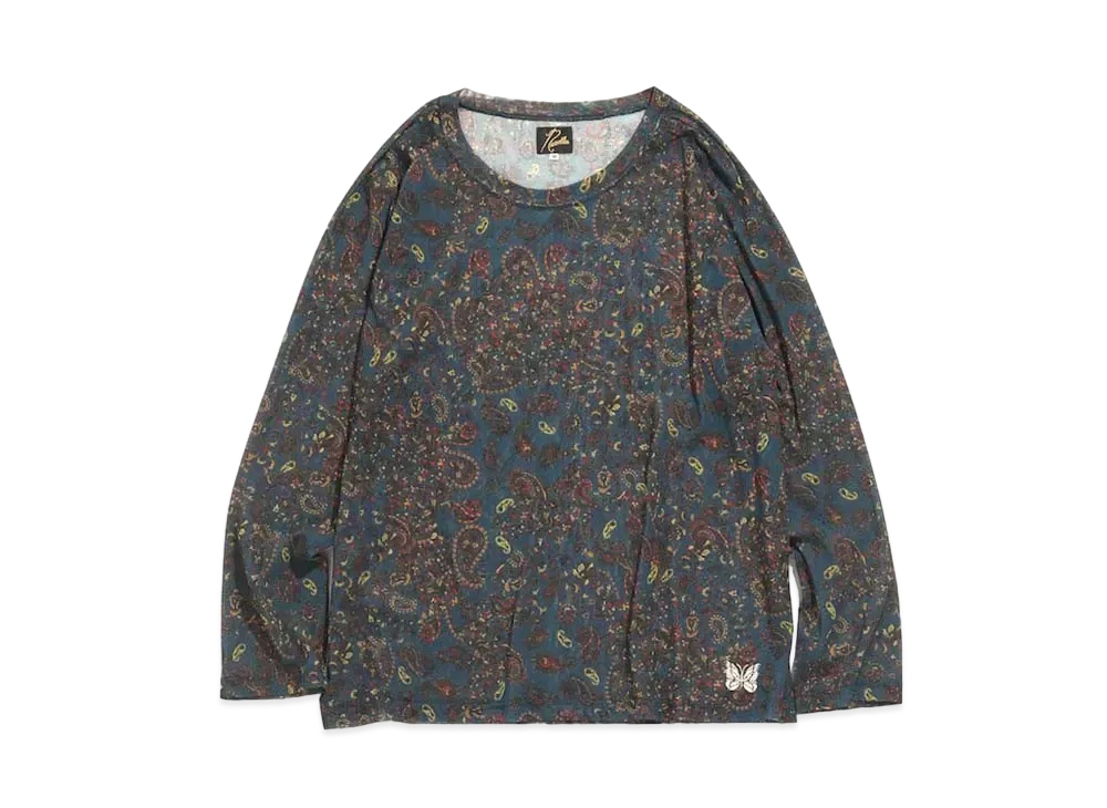 Needles L/S U NECK TEE - POLY MESH / PAISLEY PT. "Blue"