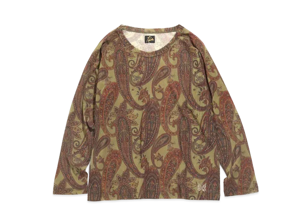 Needles L/S U NECK TEE - POLY MESH / PAISLEY PT. "Khaki"
