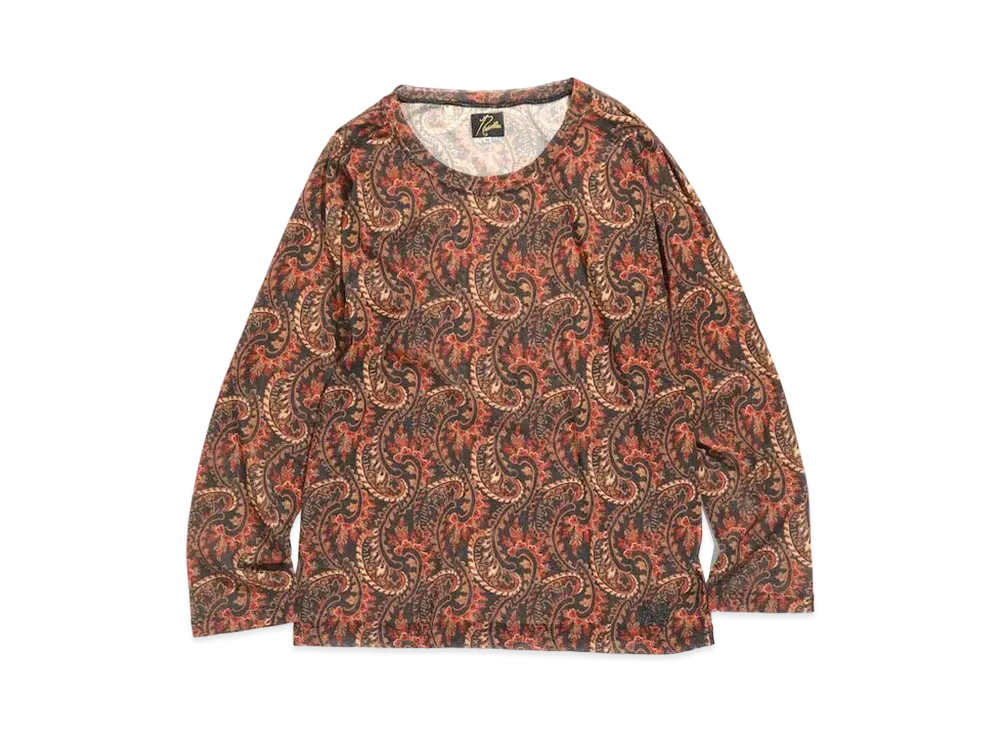 Needles L/S U NECK TEE - POLY MESH / PAISLEY PT. "Black"