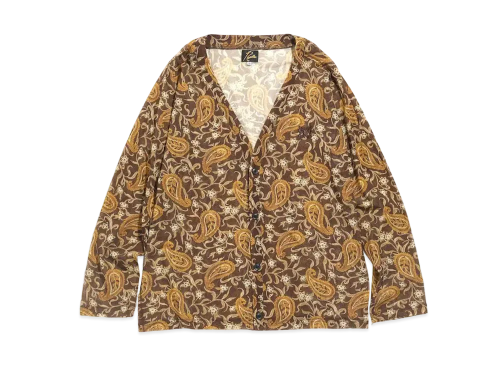 Needles V NECK CARDIGAN - POLY MESH / PAISLEY PT. "Brown"