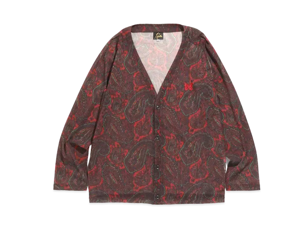 Needles V NECK CARDIGAN - POLY MESH / PAISLEY PT. "Red"
