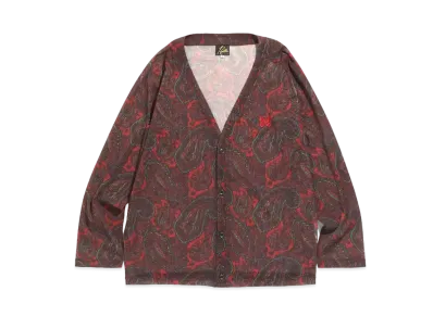 Needles V NECK CARDIGAN - POLY MESH / PAISLEY PT. "Red"