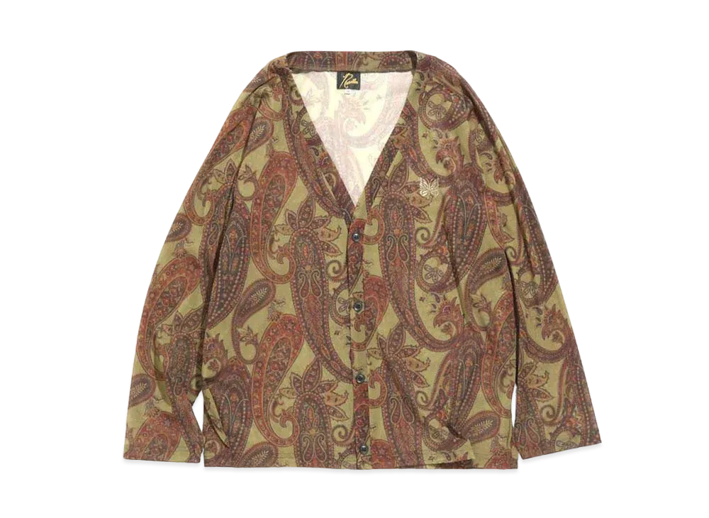 Needles V NECK CARDIGAN - POLY MESH / PAISLEY PT. "Khaki"