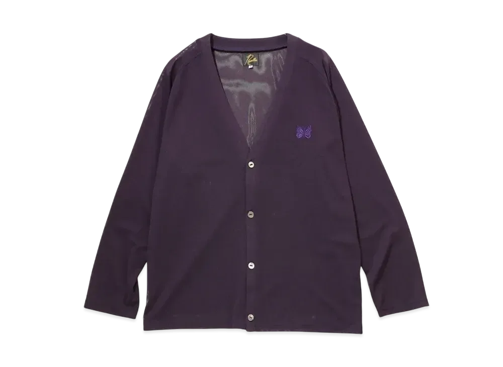 NEEDLES V Neck Cardigan Poly Mesh "Eggplant"
