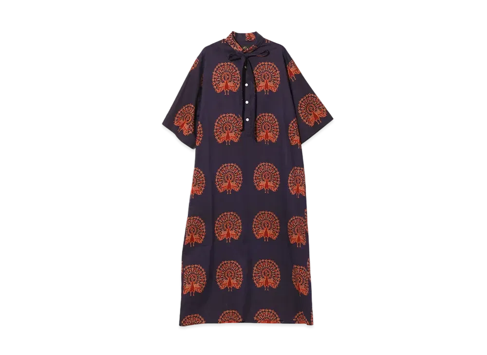 NEEDLES Ascot Collar Dress - Printed Cotton Lawn "Navy"