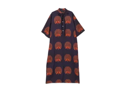 NEEDLES Ascot Collar Dress - Printed Cotton Lawn "Navy"