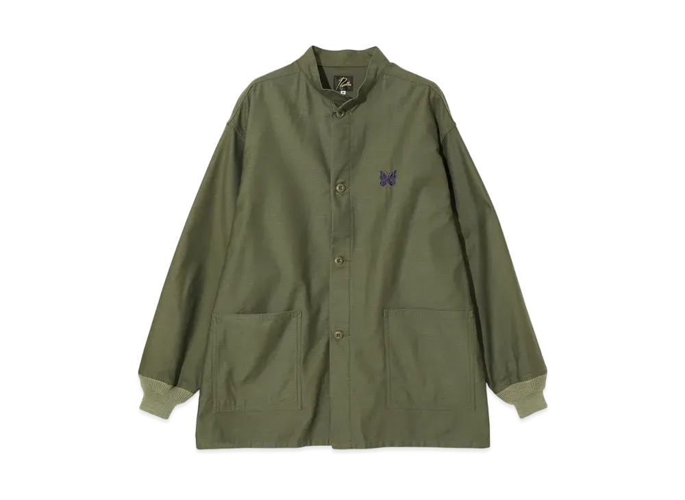 NEEDLES Stand Collar Army Shirt - Back Sateen "Khaki"