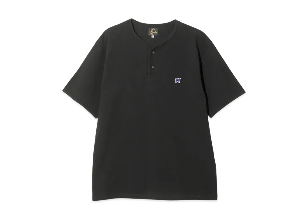 NEEDLES Henry Neck Tee - Cotton Pique "Black"