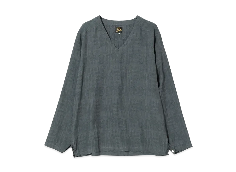 NEEDLES V-Neck P/O Shirt - Rayon Fine Pattern Jacquard "Green"