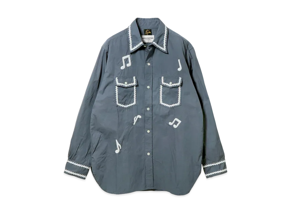NEEDLES Work Shirt - Music Note / Hand Emb. "Blue"