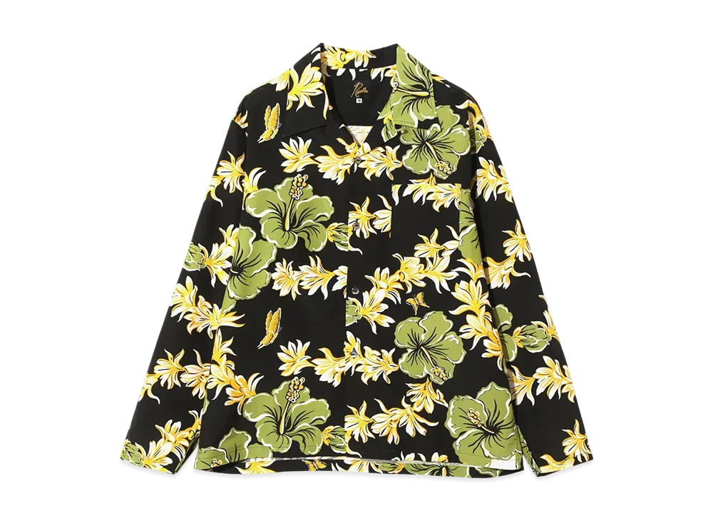 NEEDLES Open Collar Shirt - C/R Printed Flower & Papillon "Black"
