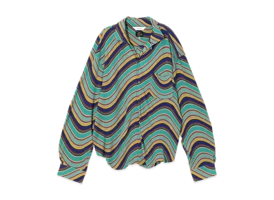 NEEDLES x Sasquatchfabrix. Italian Collar Shirt - Psychedelic Border "Green"
