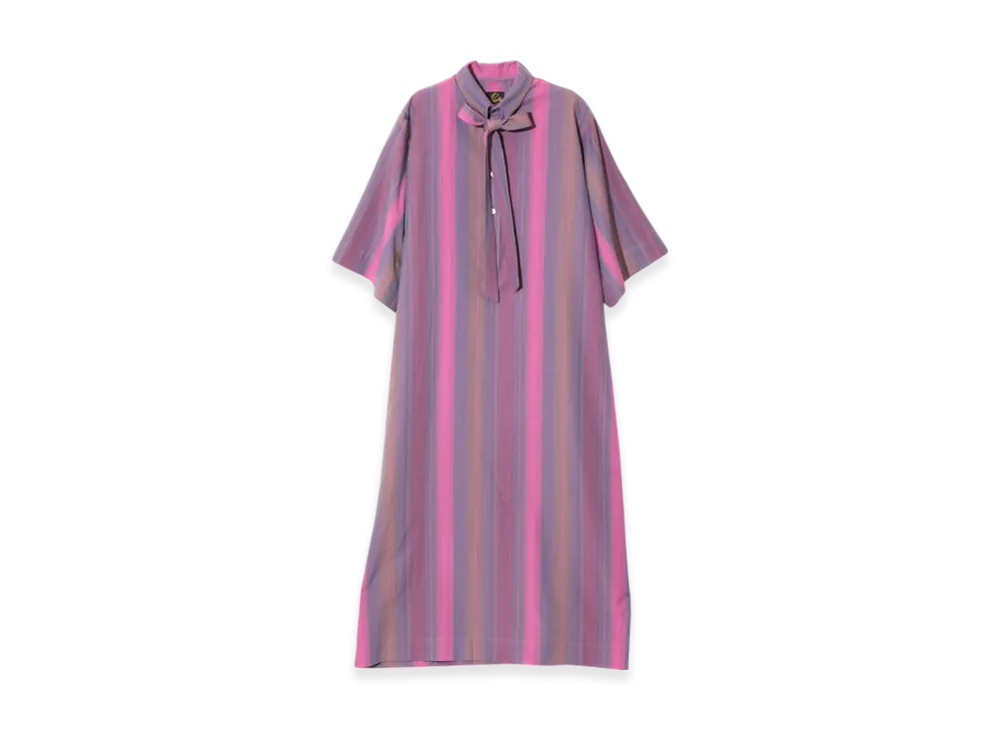 NEEDLES Ascot Collar Dress - Cotton Lawn Stripe "Purple"