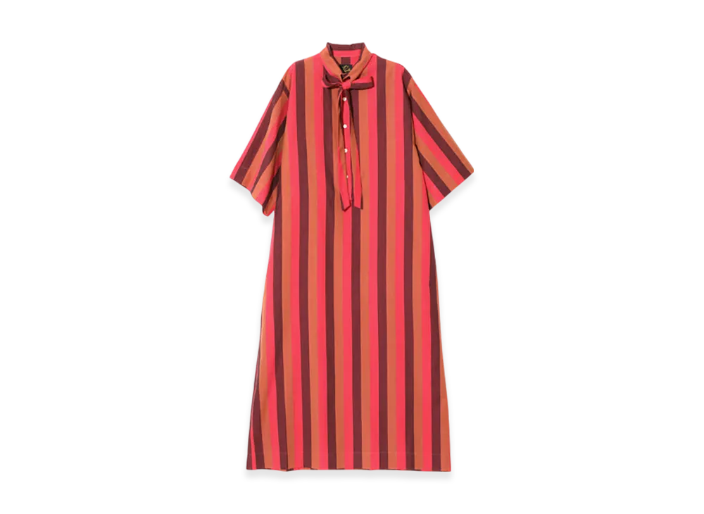 NEEDLES Ascot Collar Dress - Cotton Lawn Stripe "Pink"