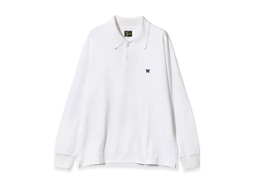 NEEDLES L/S Polo Shirt - Cotton Pique "White"
