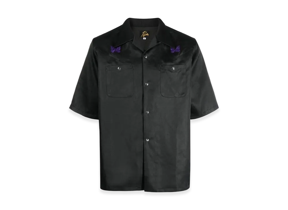 NEEDLES S/S Cowboy One-Up Poly Slub Sateen Shirt "Black"