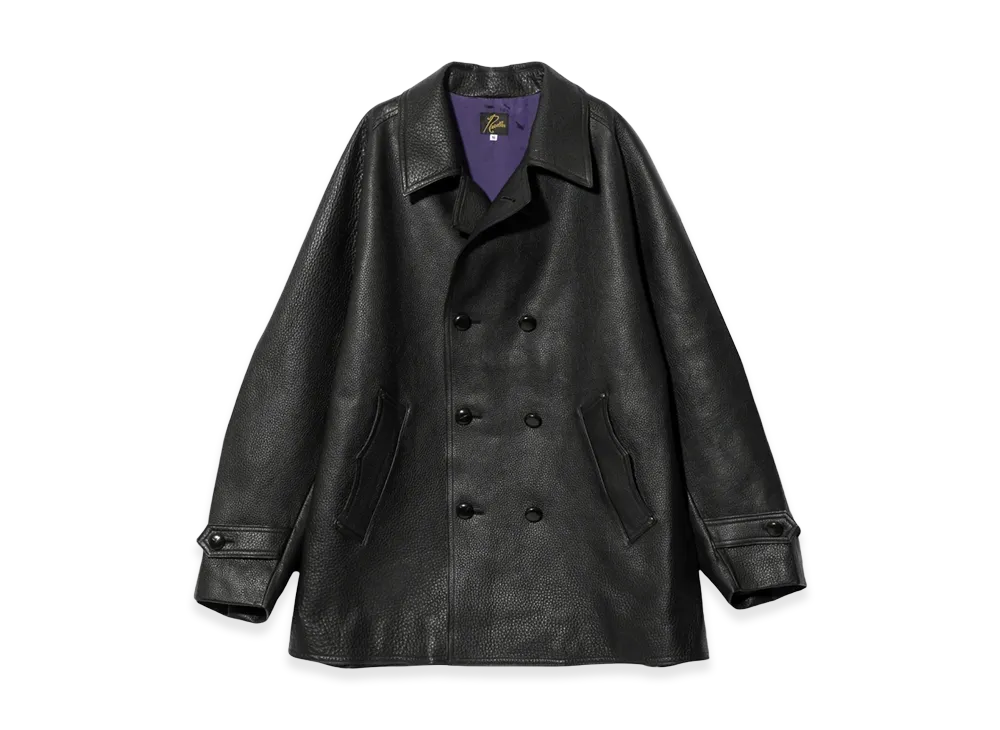 NEEDLES Double Breasted Car Coat Cow Leather "Black"