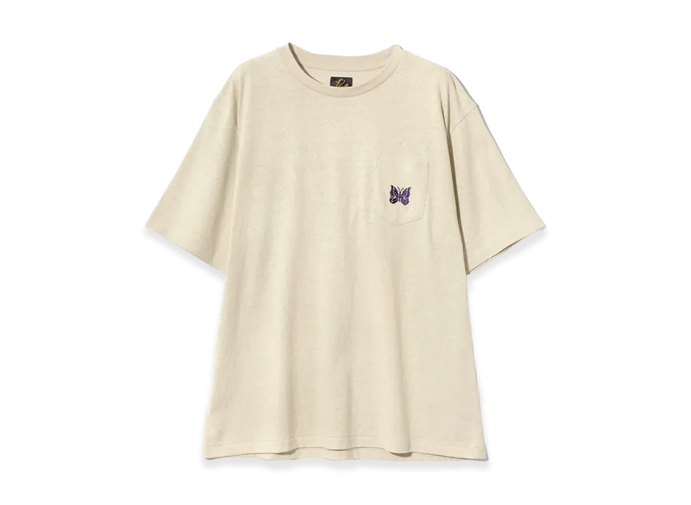 NEEDLES S/S Papillon EMB. Pocket T-Shirt Cotton Jersey "Oatmeal"