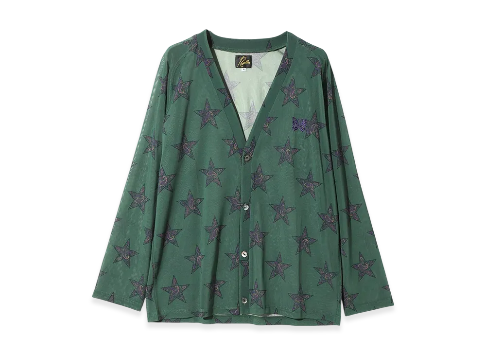 NEEDLES V Neck Cardigan - Poly Mesh/Printed "Green"
