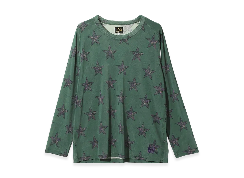NEEDLES L/S U Neck Tee - Poly Mesh/Printed "Green"