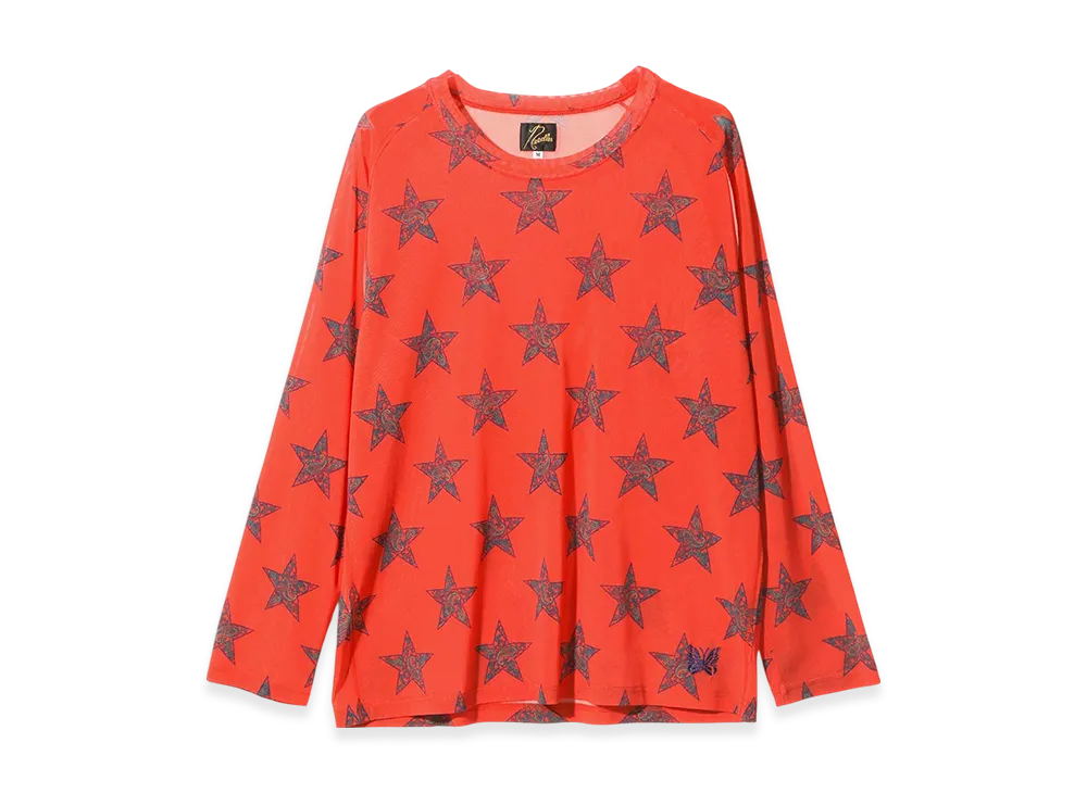 NEEDLES L/S U Neck Tee - Poly Mesh/Printed "Orange"