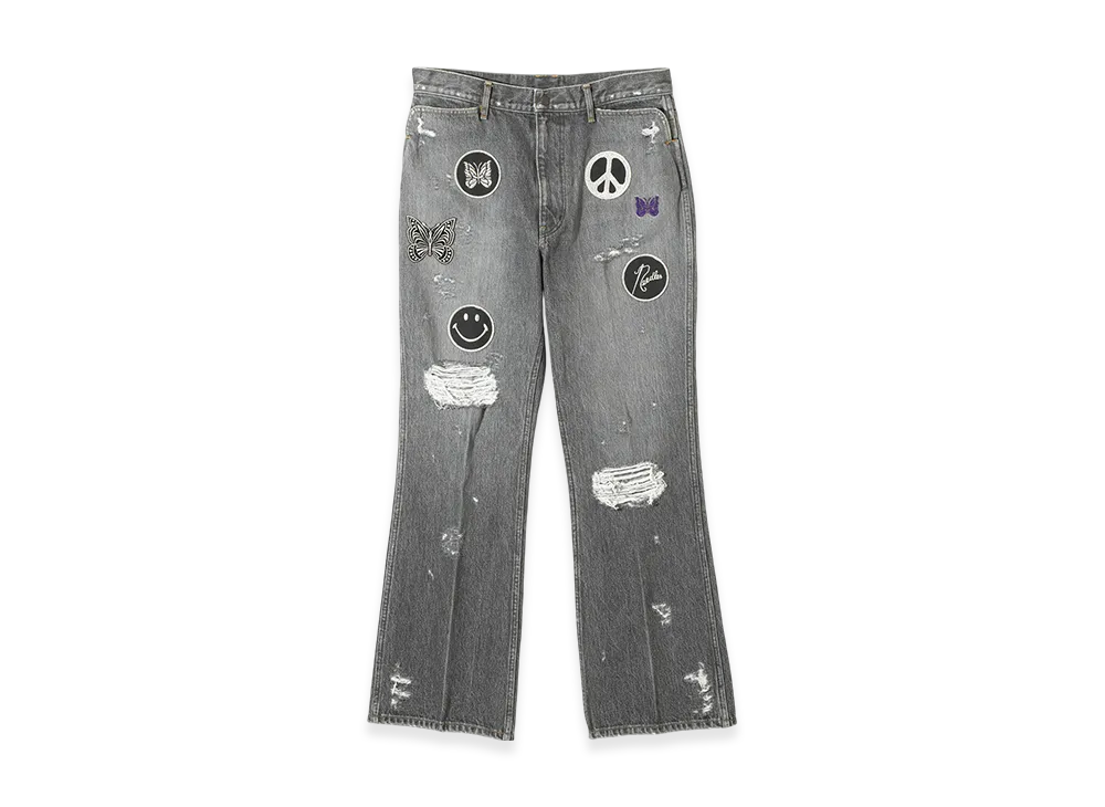 NEEDLES Assorted Patches Straight Jean - 13OZ Denim / Distressed "Black"