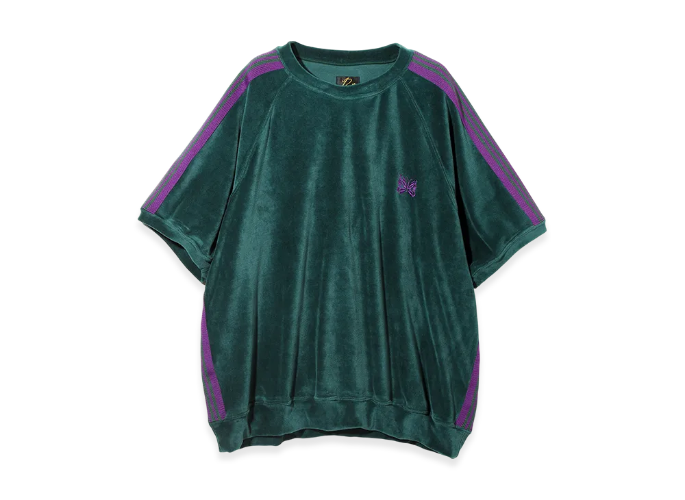 NEEDLES S/S Track Crew Neck Shirt - C/PE Velour "Green"