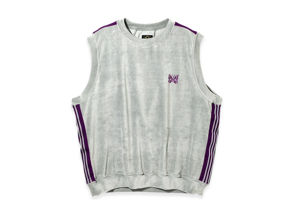 NEEDLES Sleeveless Track Crew Neck Shirt - C/PE Velour "LightGray"