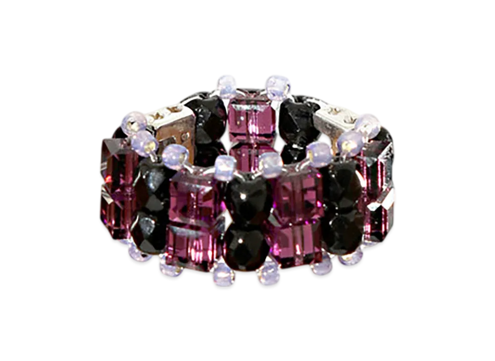 NEEDLES Crystal Beads Double Row Ring "Black/Pink"