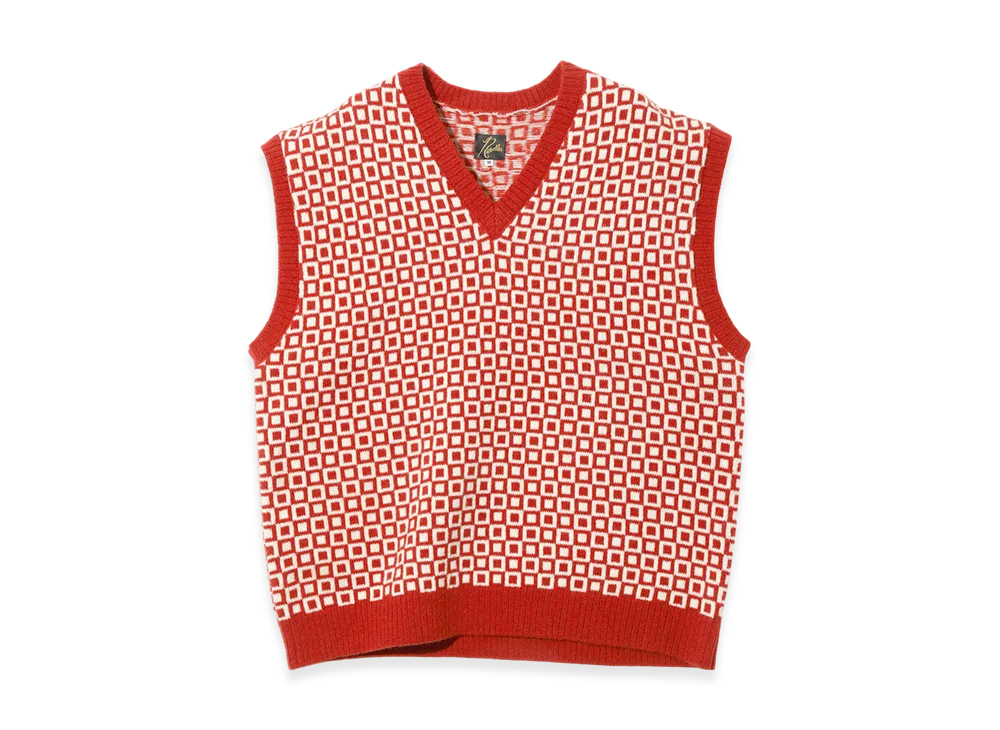 NEEDLES Shetland Knit Vest - Plaid "Red"
