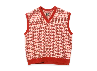 NEEDLES Shetland Knit Vest - Plaid "Red"