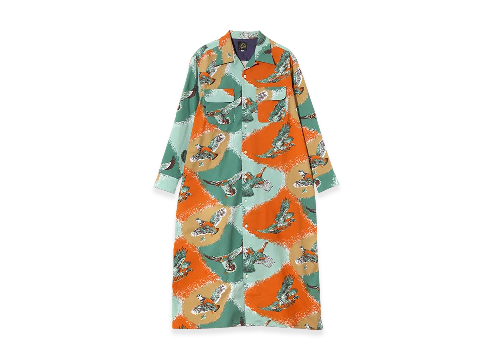 NEEDLES Classic Shirt Dress-Printed Flannel/Bird "Blue/Orange"