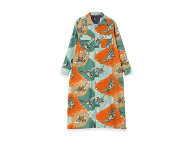 NEEDLES Classic Shirt Dress-Printed Flannel/Bird "Blue/Orange"