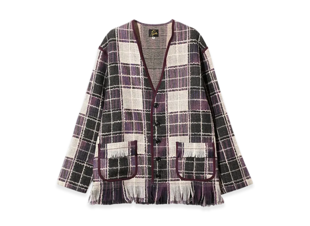 NEEDLES Fringe Cardigan - Wool Plaid "Purple"